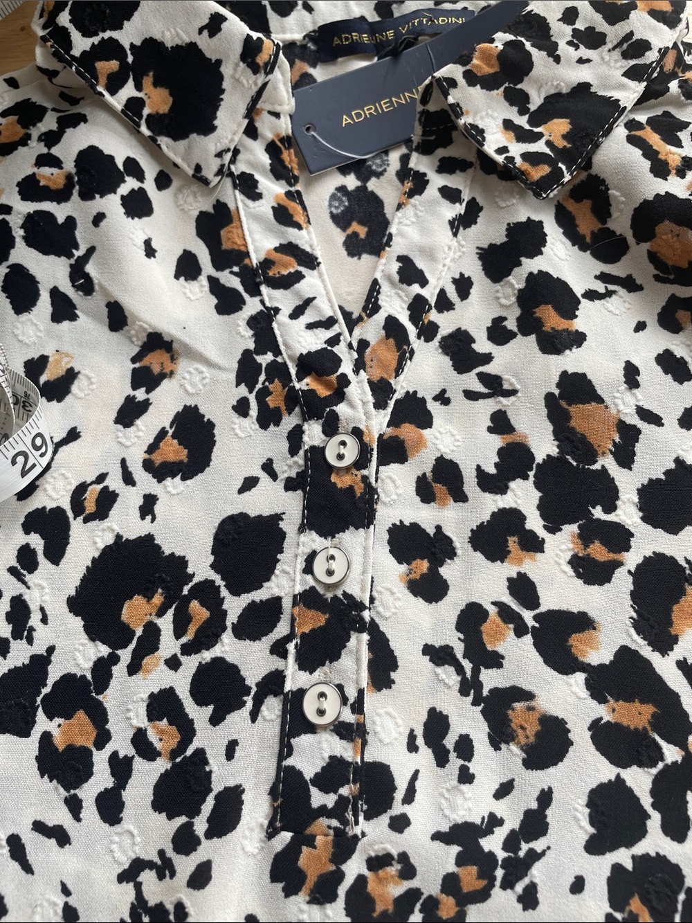 Adrienne Vittadini Leopard Long-Sleeve Black/Brown/White Size S PTP 20, L26 - Picture 6 of 7